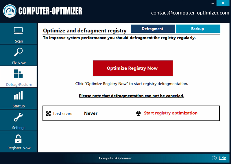 computer-ptimizer Windows Registry Defragmentation